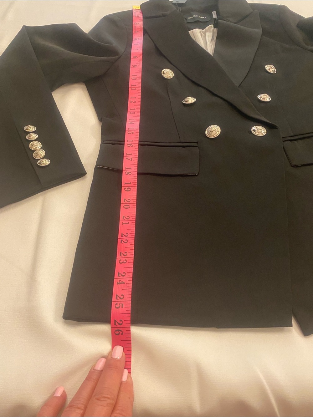 Women’s Black Double Breasted Classic Buttons Blazer Dolce Cabo size small - Picture 13 of 15